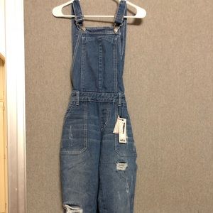 Distressed Denim Cropped Overalls